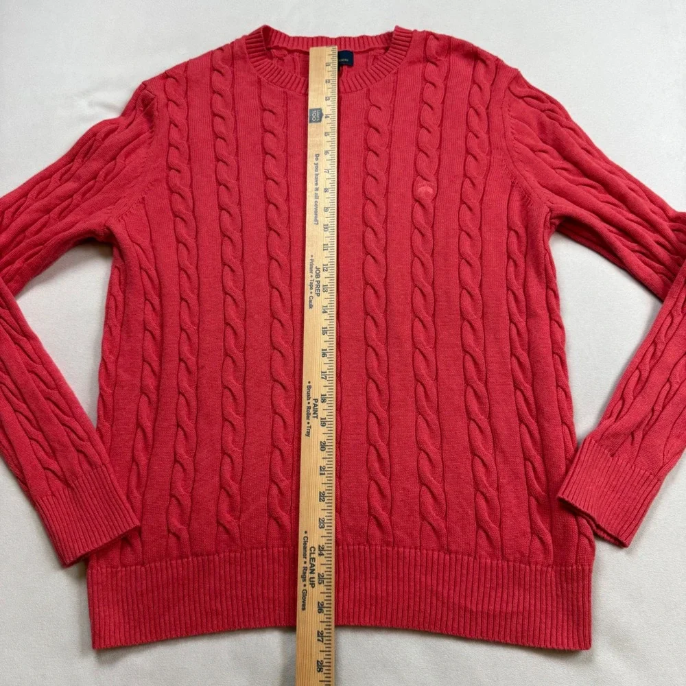 Brooks Brothers Mens Large Coral Pink Cable Knit Cotton Crewneck Sweater 42224